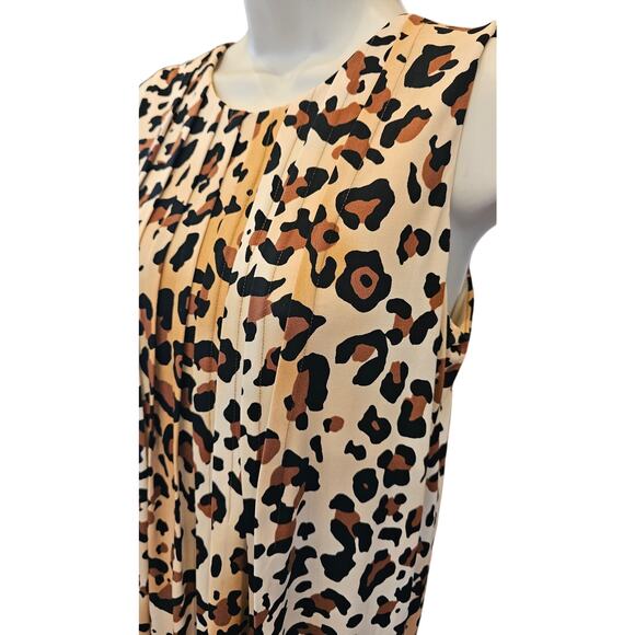 Calvin klein 2 / 4 (?) S LEAPORD PRINT lined swing shift pleat dress career EUC - Picture 3 of 7